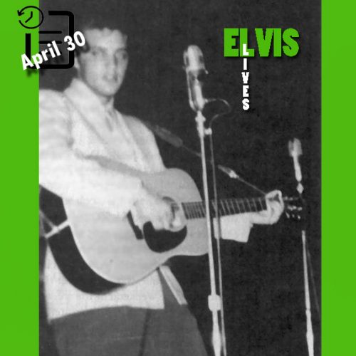 الویس در پشت صحنه دبیرستان گلیدواتر، تگزاس در چنین روزی 30 آوریل 1955